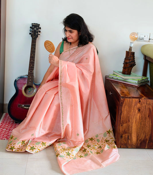 sozni silk saree in peach color