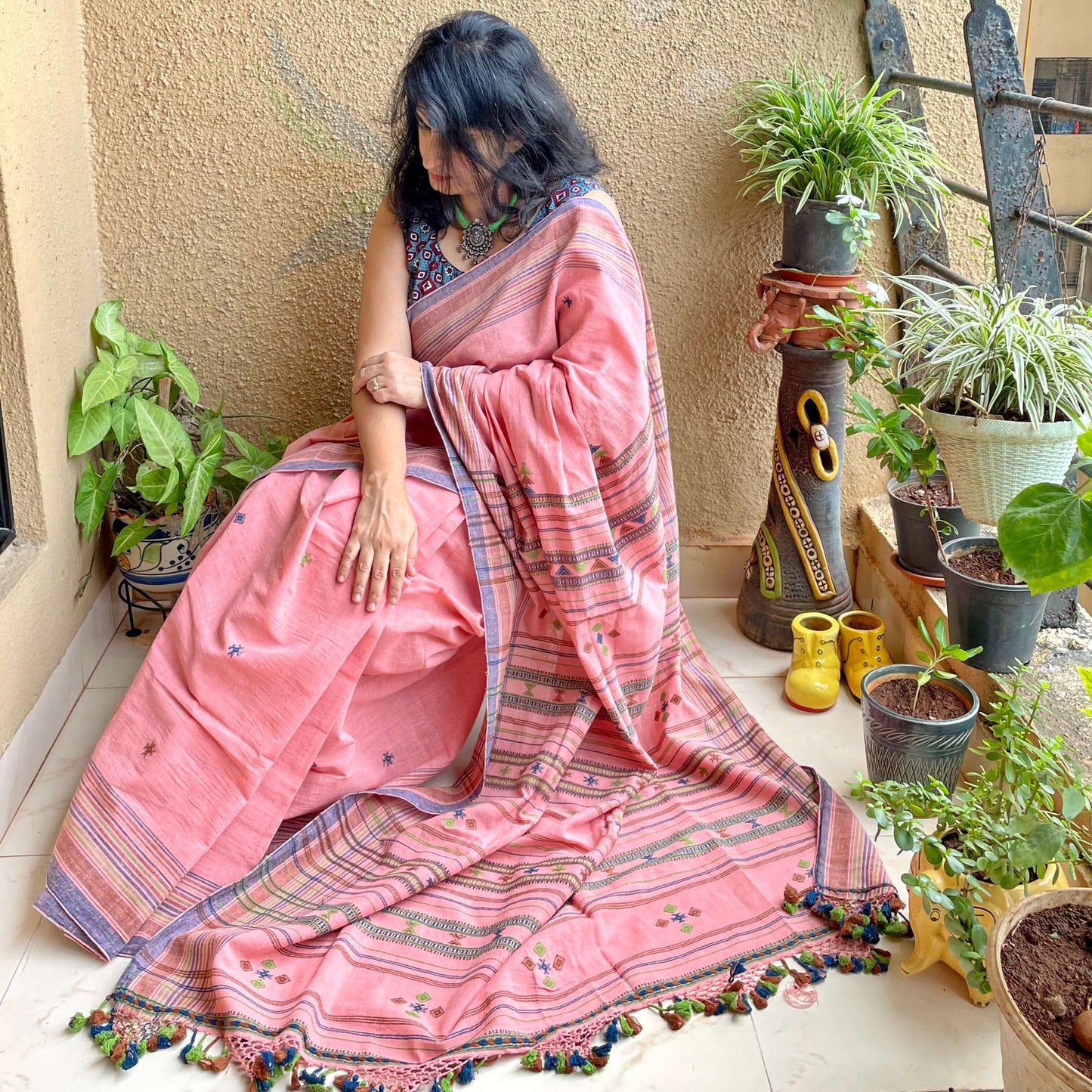 Pink Kala Coton Bhujodi Saree