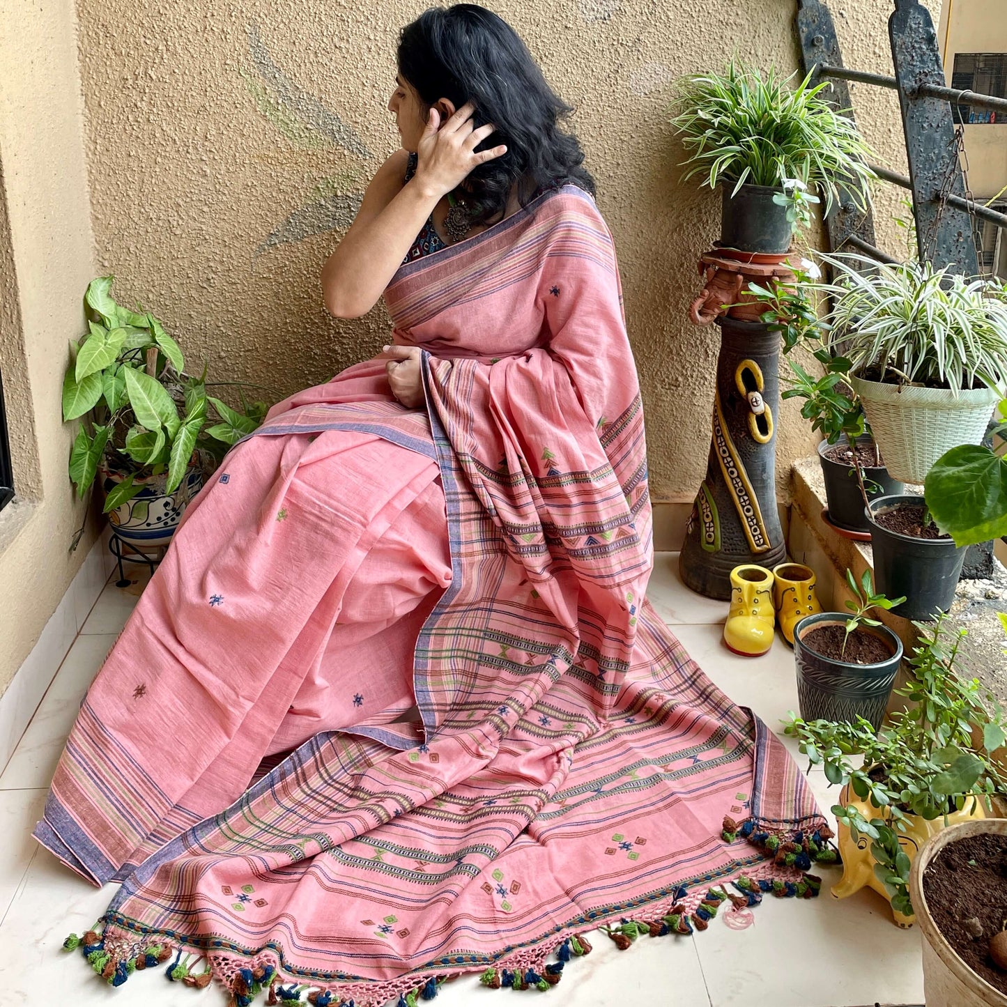 Pink Kala Coton Bhujodi Saree