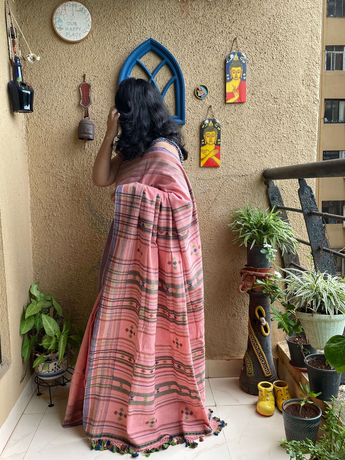 Pink Kala Coton Bhujodi Saree