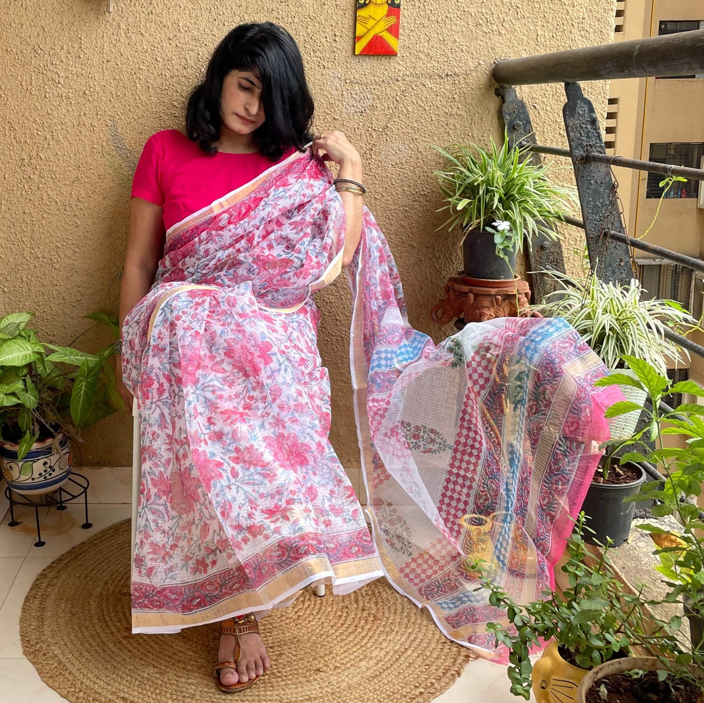 Pink kota block print