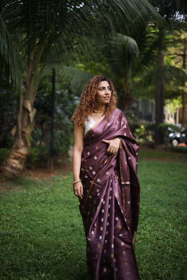 Plum Heavy Booti Kosa silk Saree