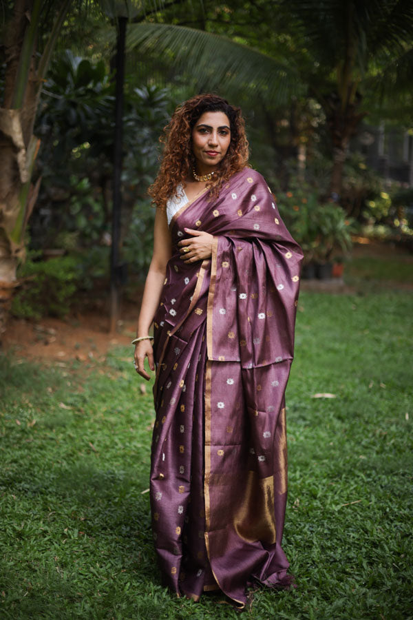 Plum Heavy Booti Kosa silk Saree