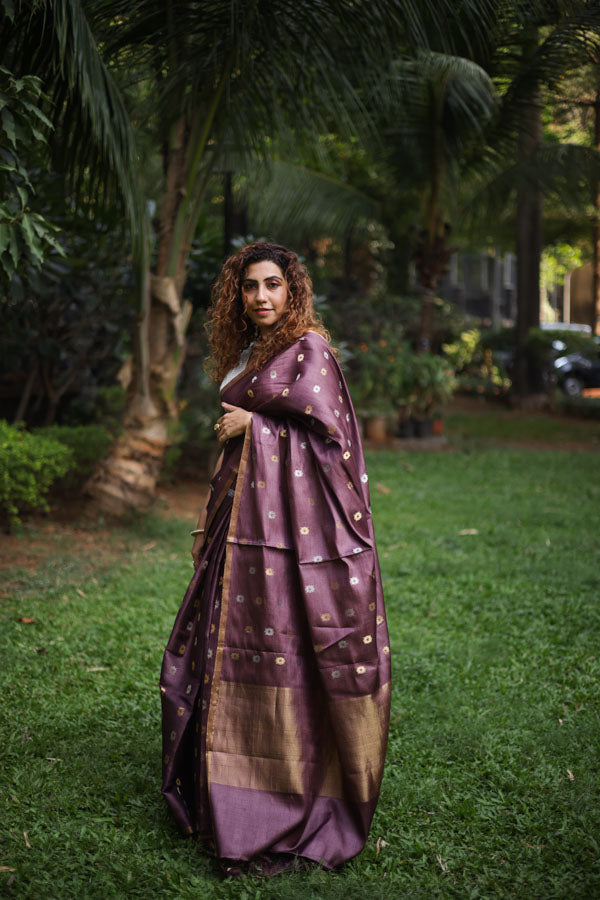 Plum Heavy Booti Kosa silk Saree