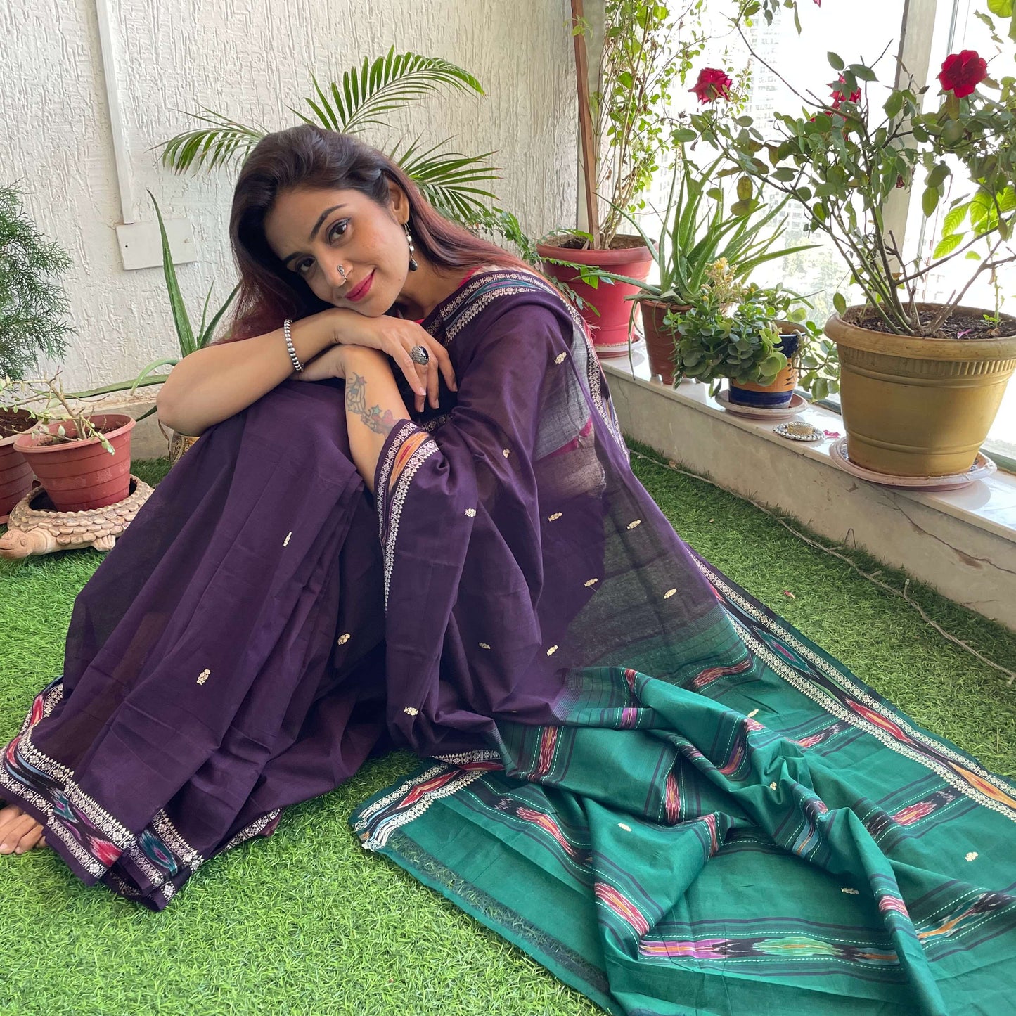 Purple Dobby ikkat cotton Saree