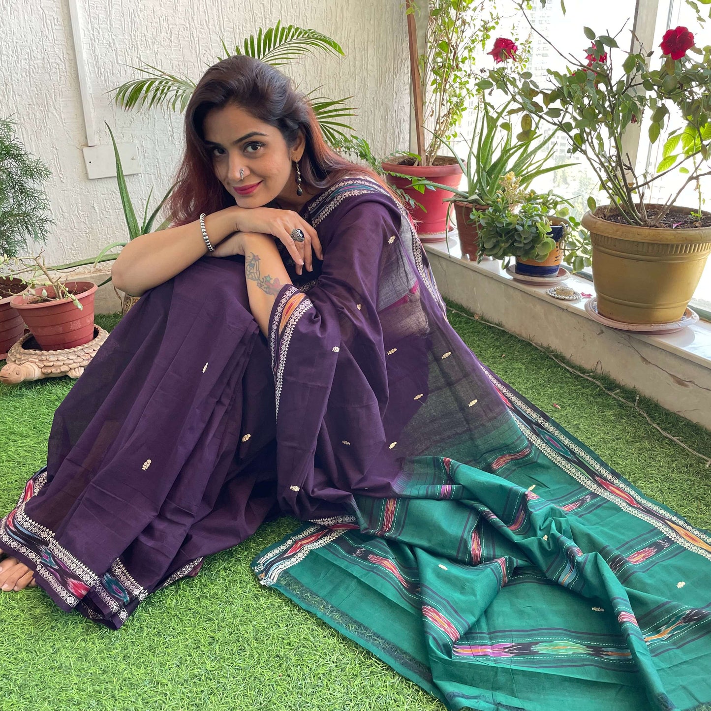 Purple Dobby ikkat cotton Saree