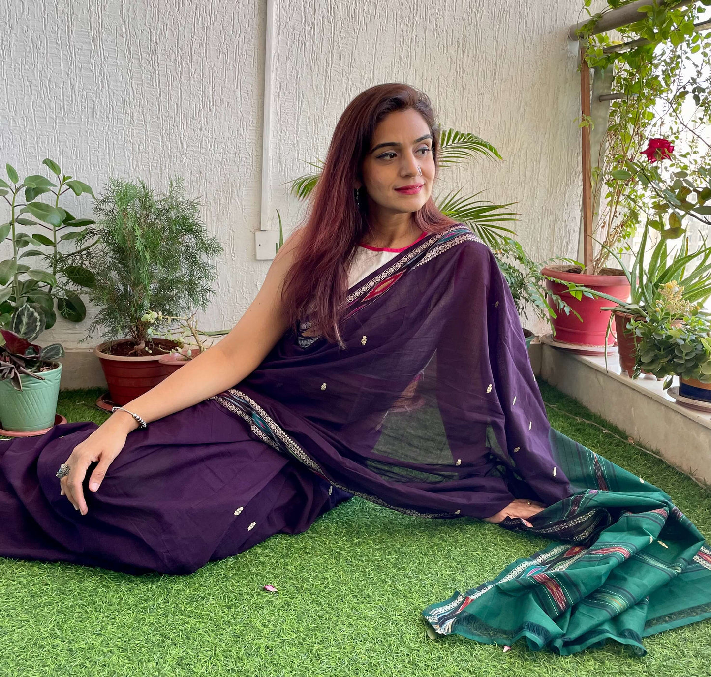 Purple Dobby ikkat cotton Saree