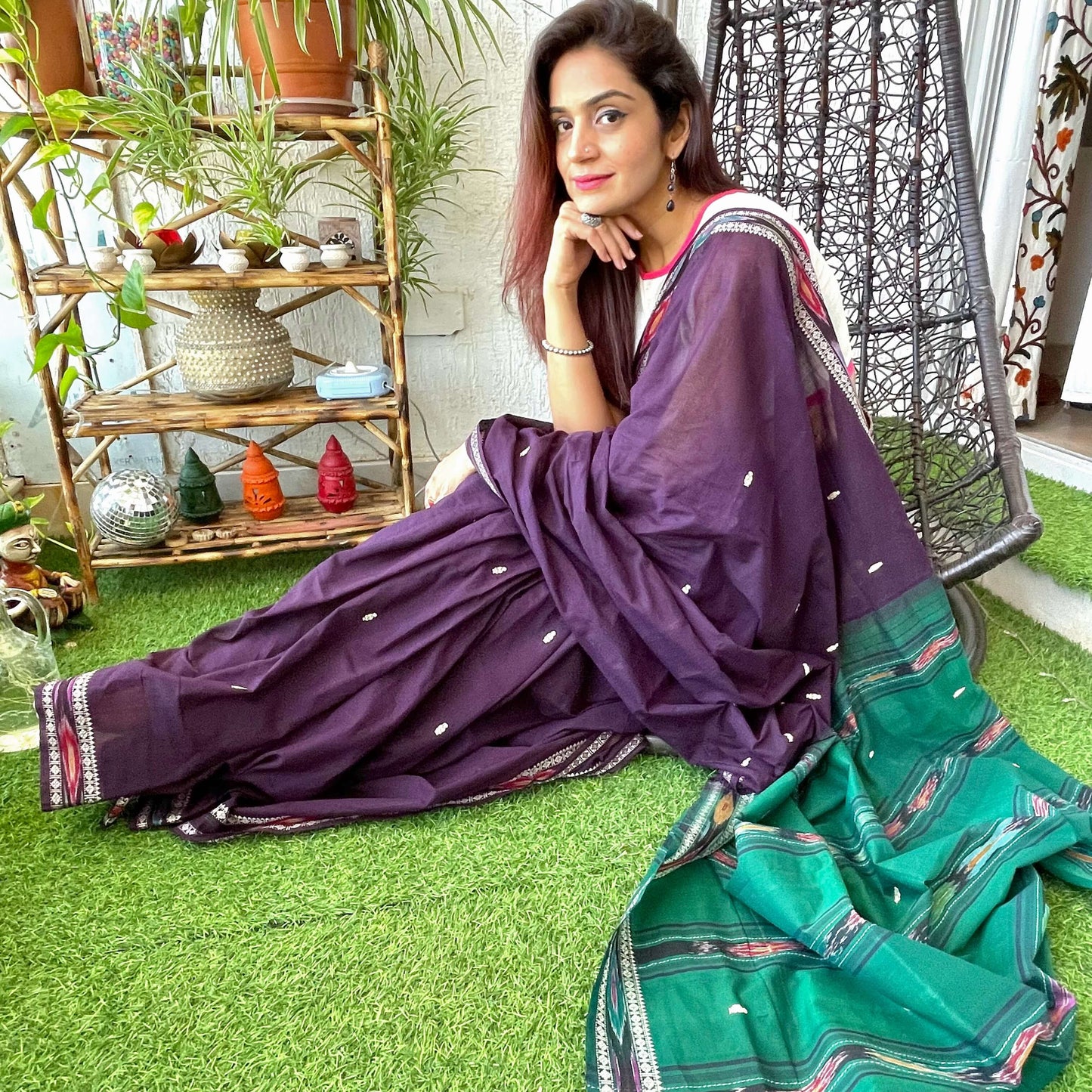 Purple Dobby ikkat cotton Saree