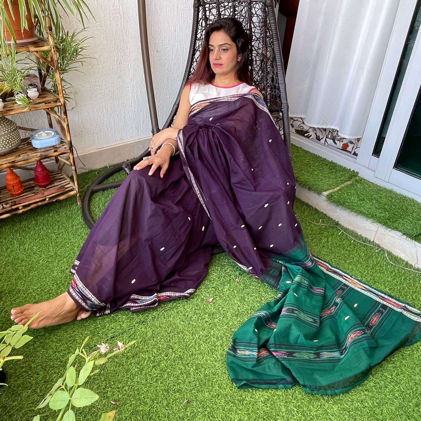 Purple Dobby ikkat cotton Saree