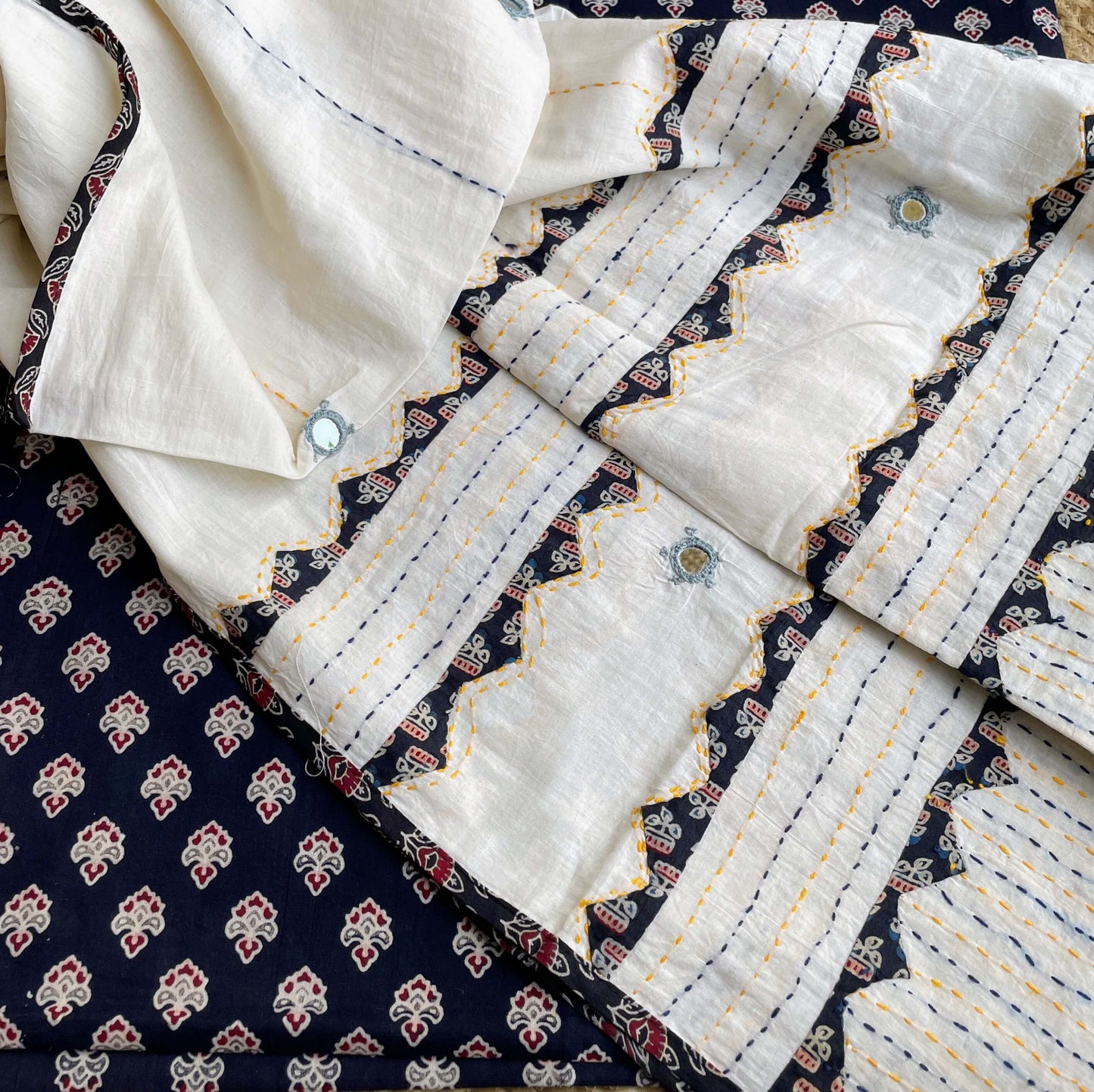 white Applique dupatta