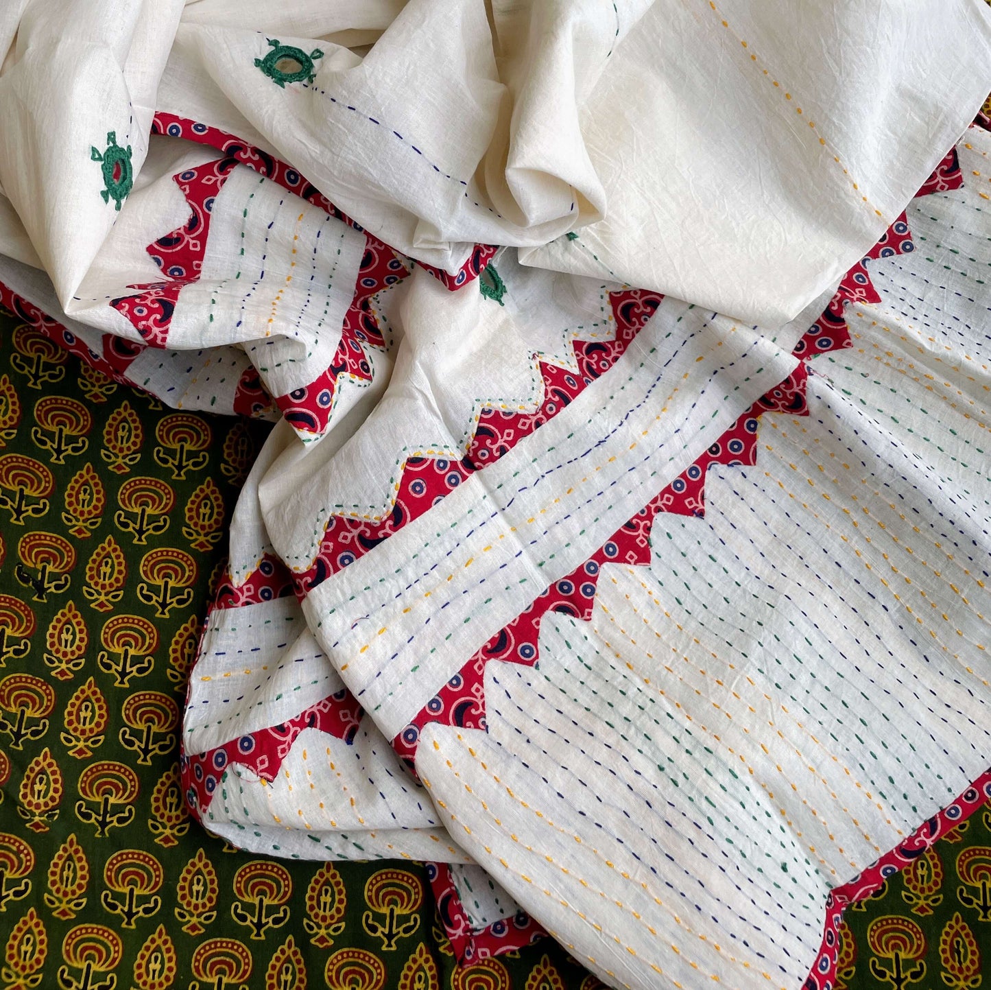 white green Applique Dupatta set