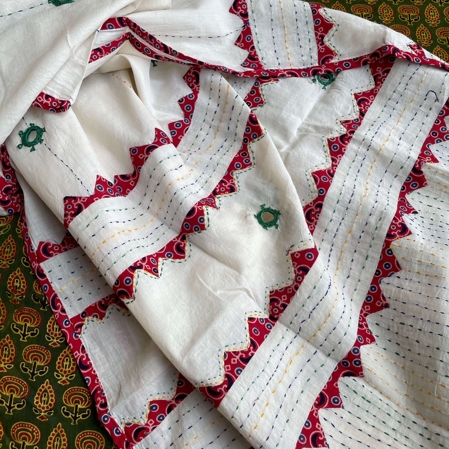 white green Applique Dupatta set