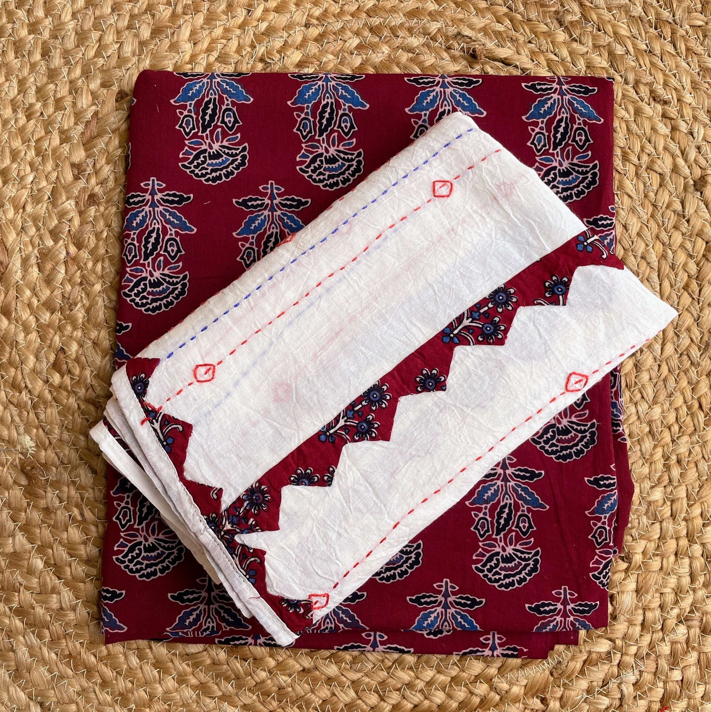 white maroon Applique Dupatta set