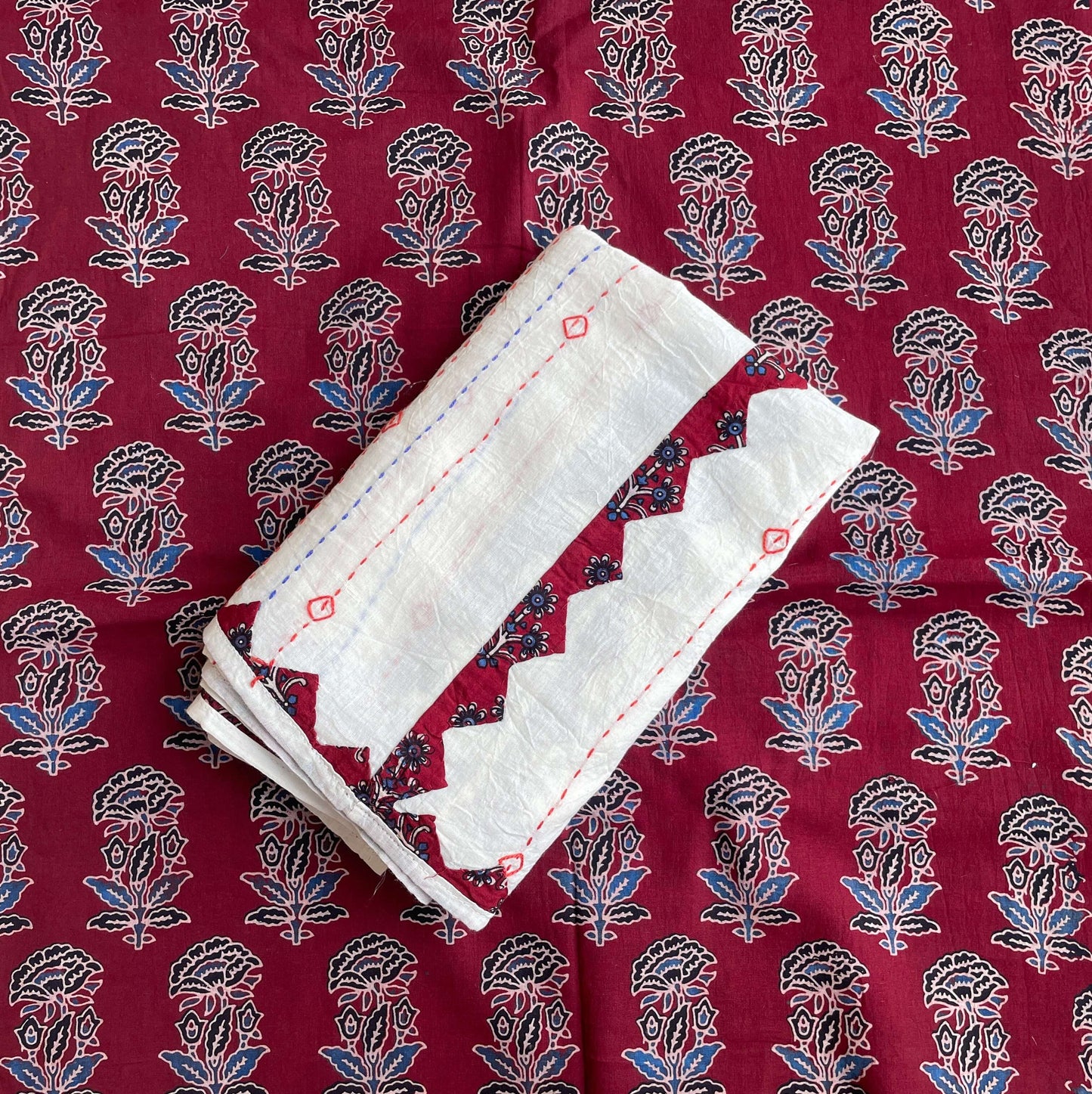 white maroon Applique Dupatta set
