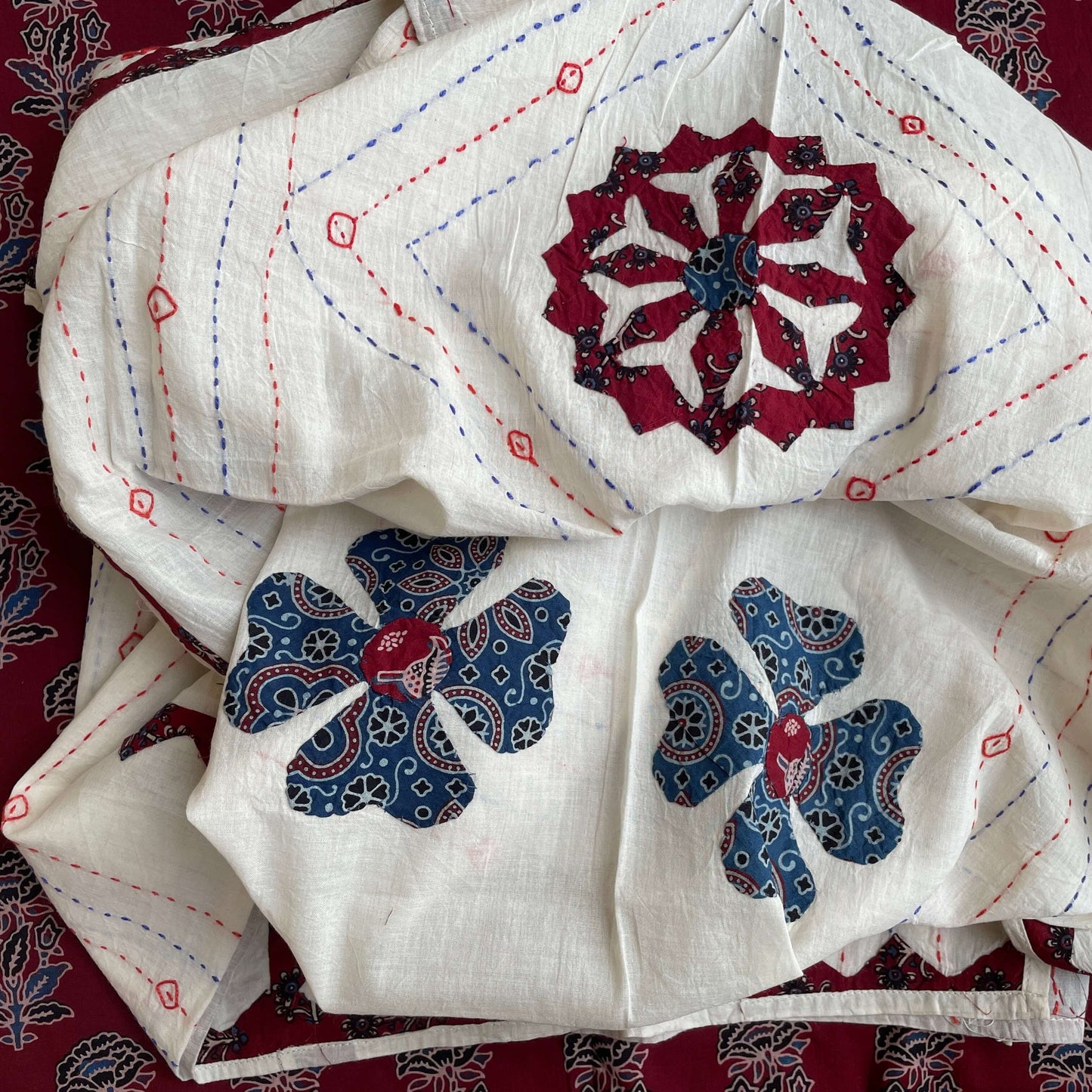 white maroon Applique Dupatta set
