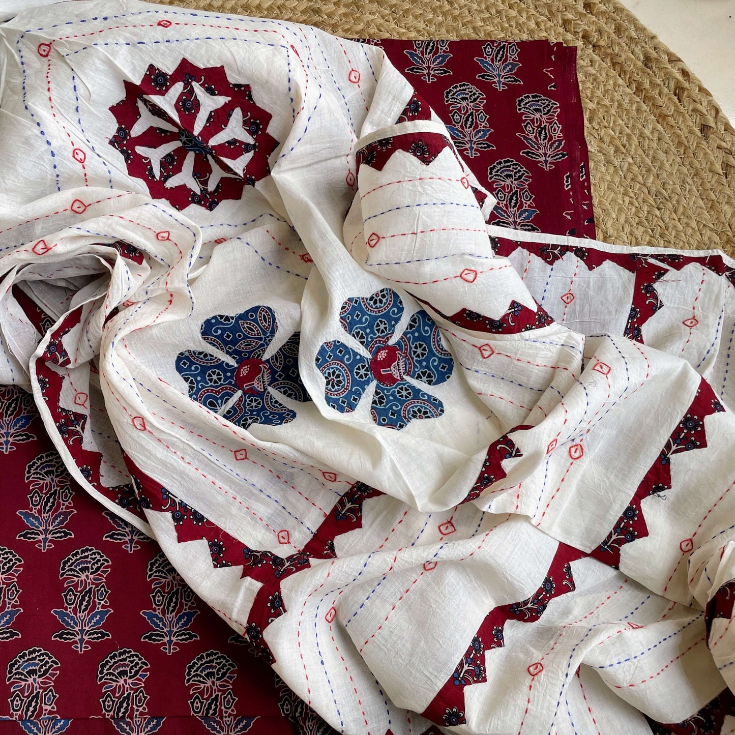 white maroon Applique Dupatta set