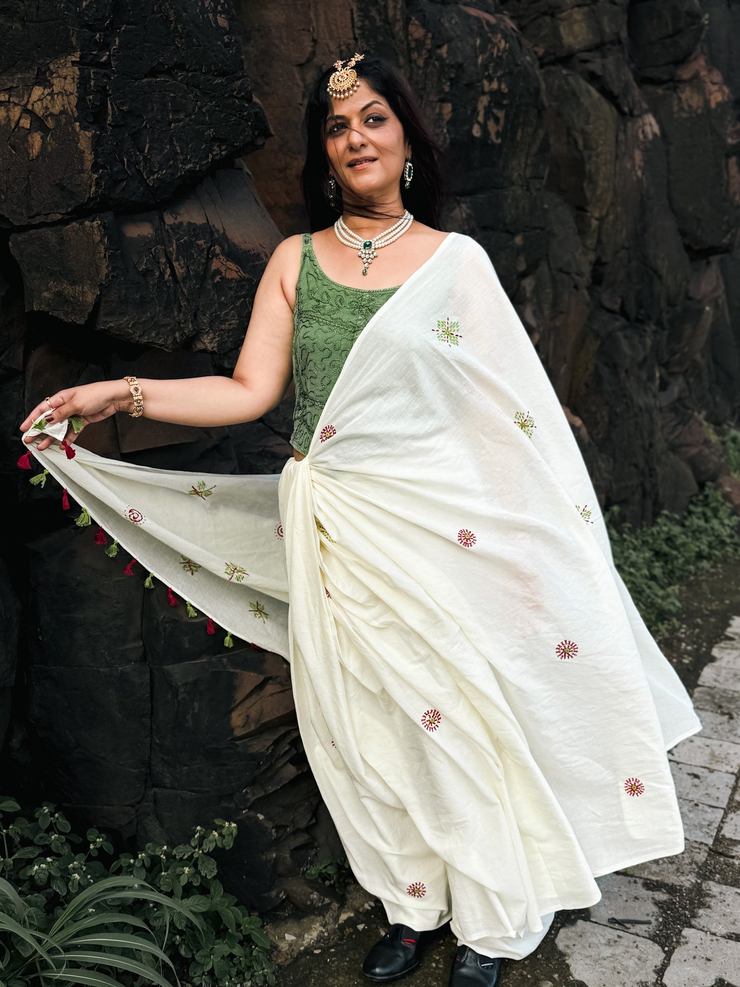 white Embroidery Mul cotton