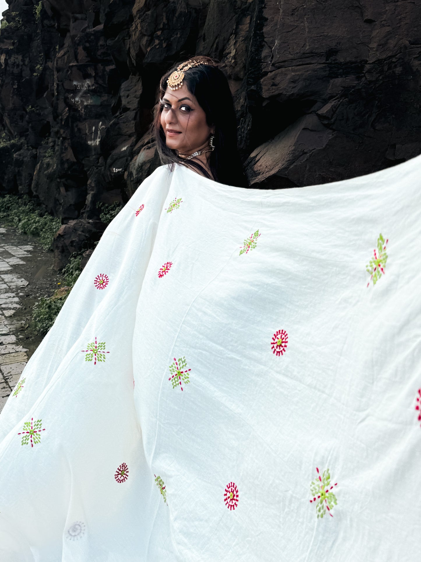 white Embroidery Mul cotton