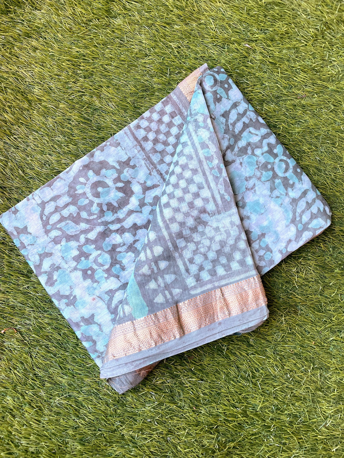 Aqua & Grey Maheshwari Block print