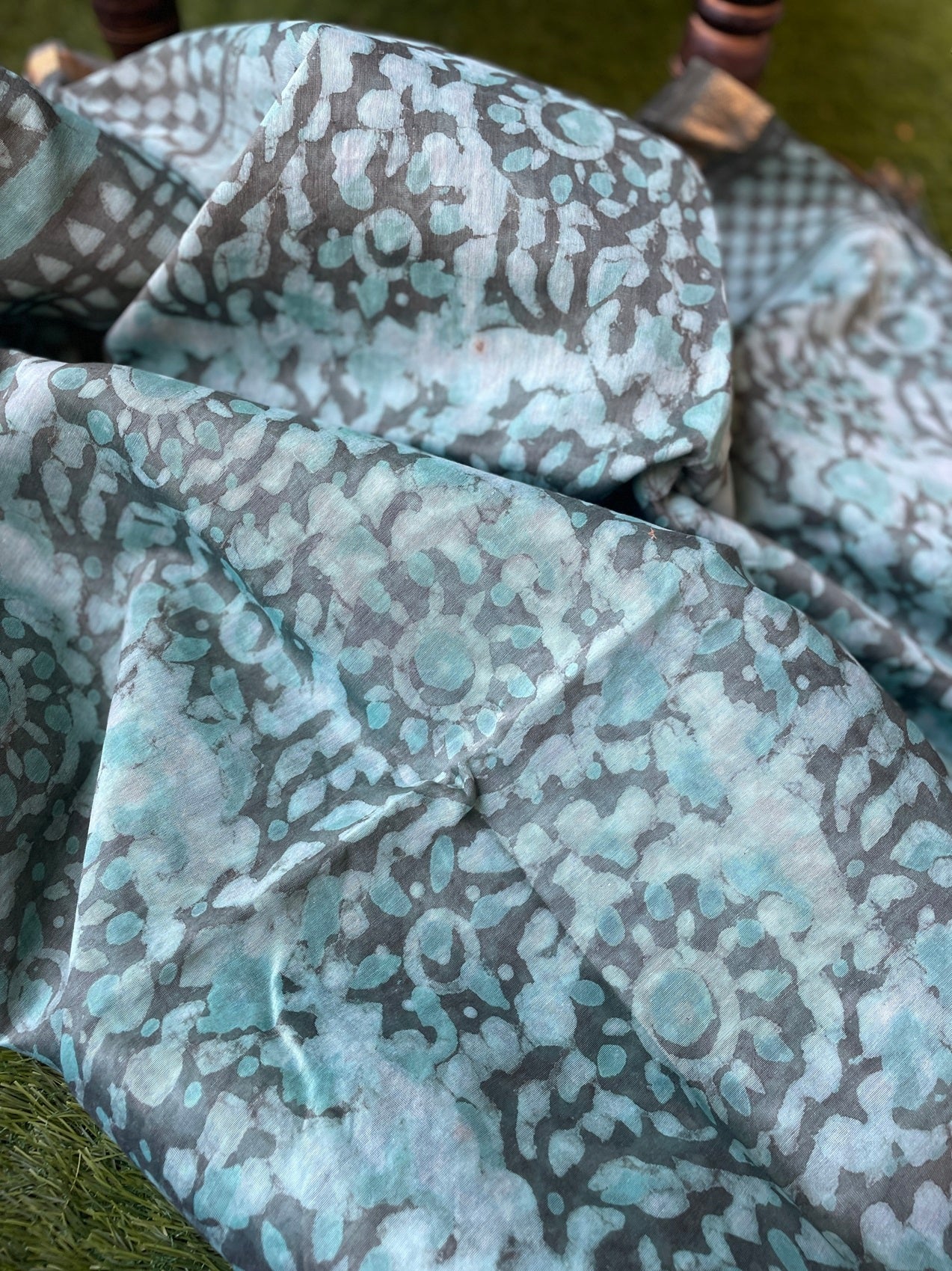 Aqua & Grey Maheshwari Block print