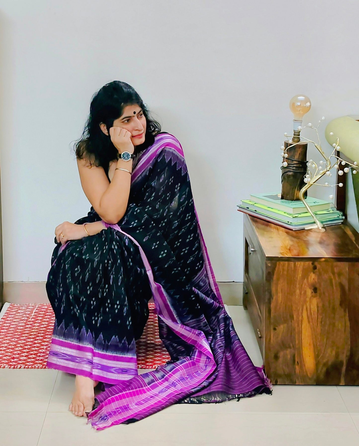 Black Mania Bandha Ikat Cotton Saree