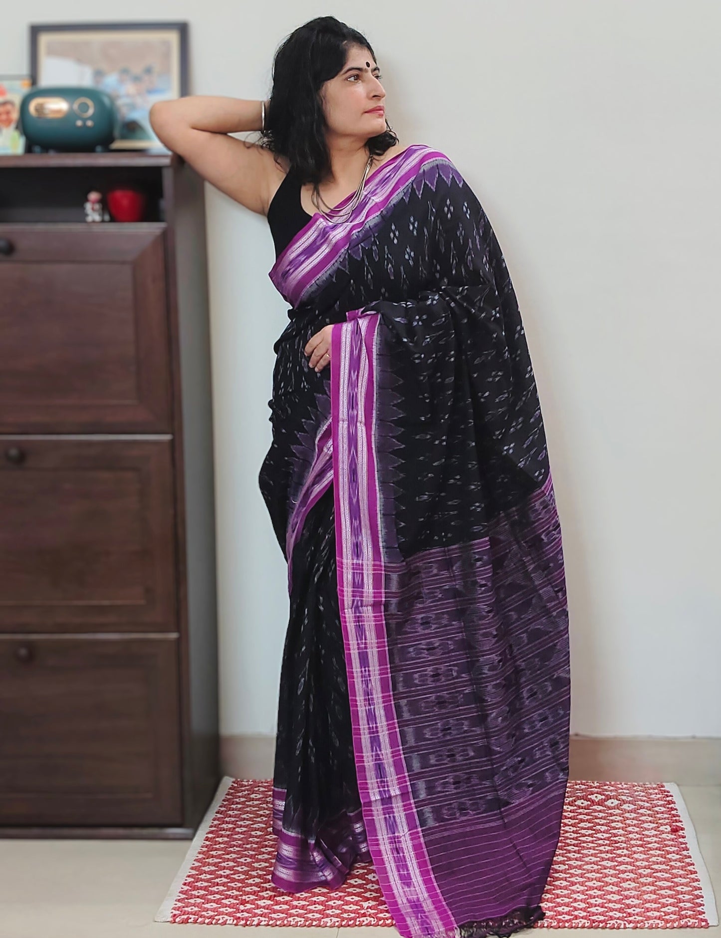 Black Mania Bandha Ikat Cotton Saree