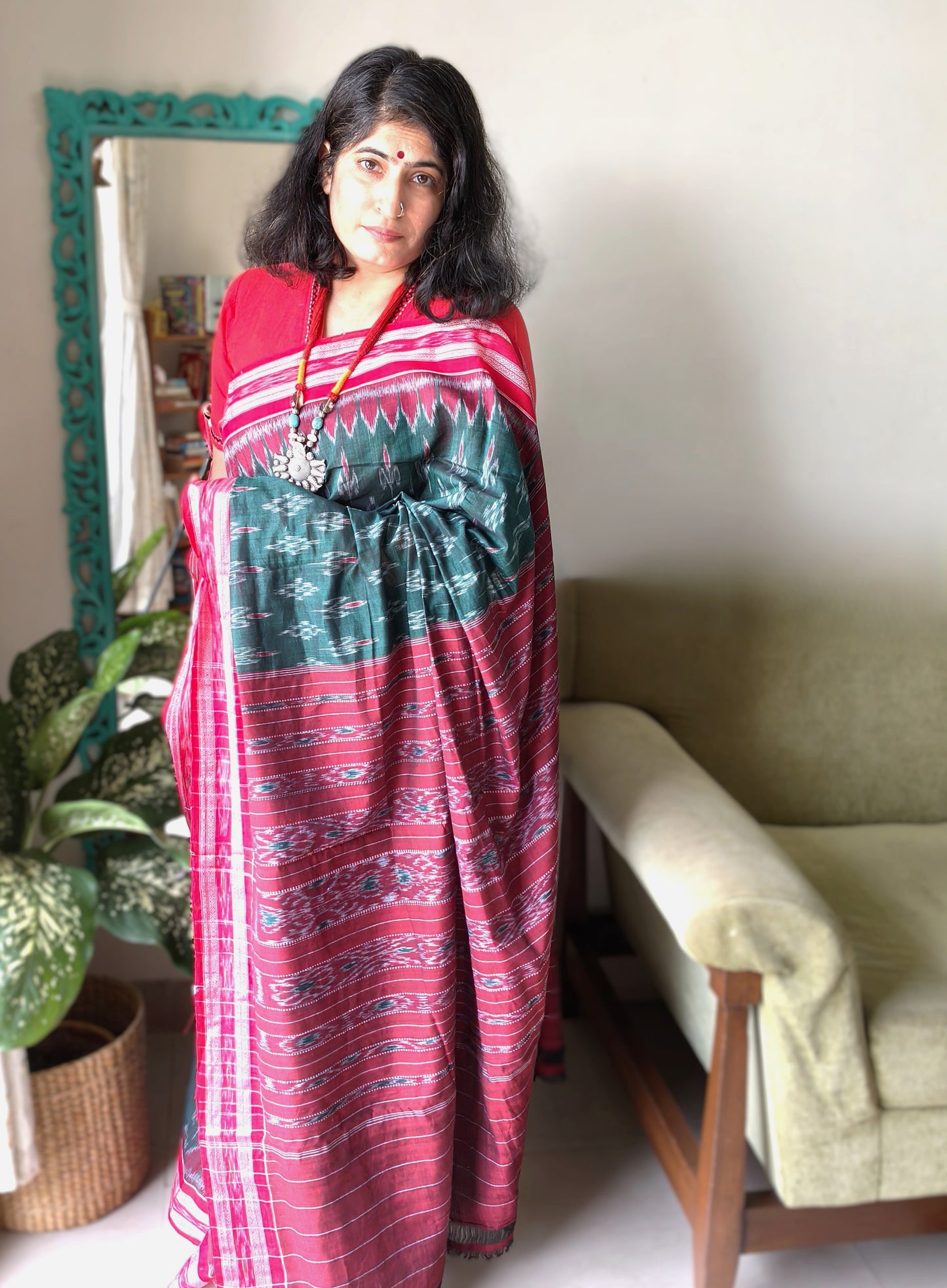 Green Bandha Ikat Cotton Saree