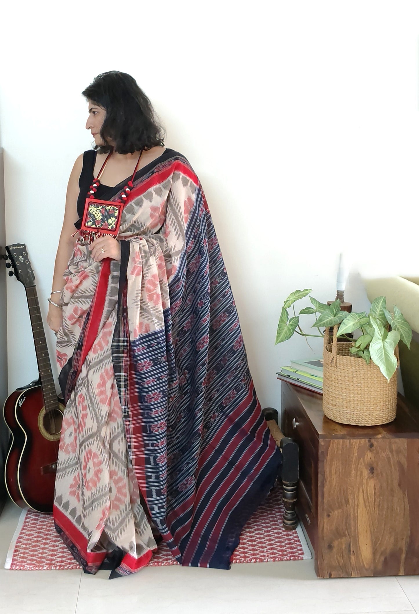 Red white Bandha ikat