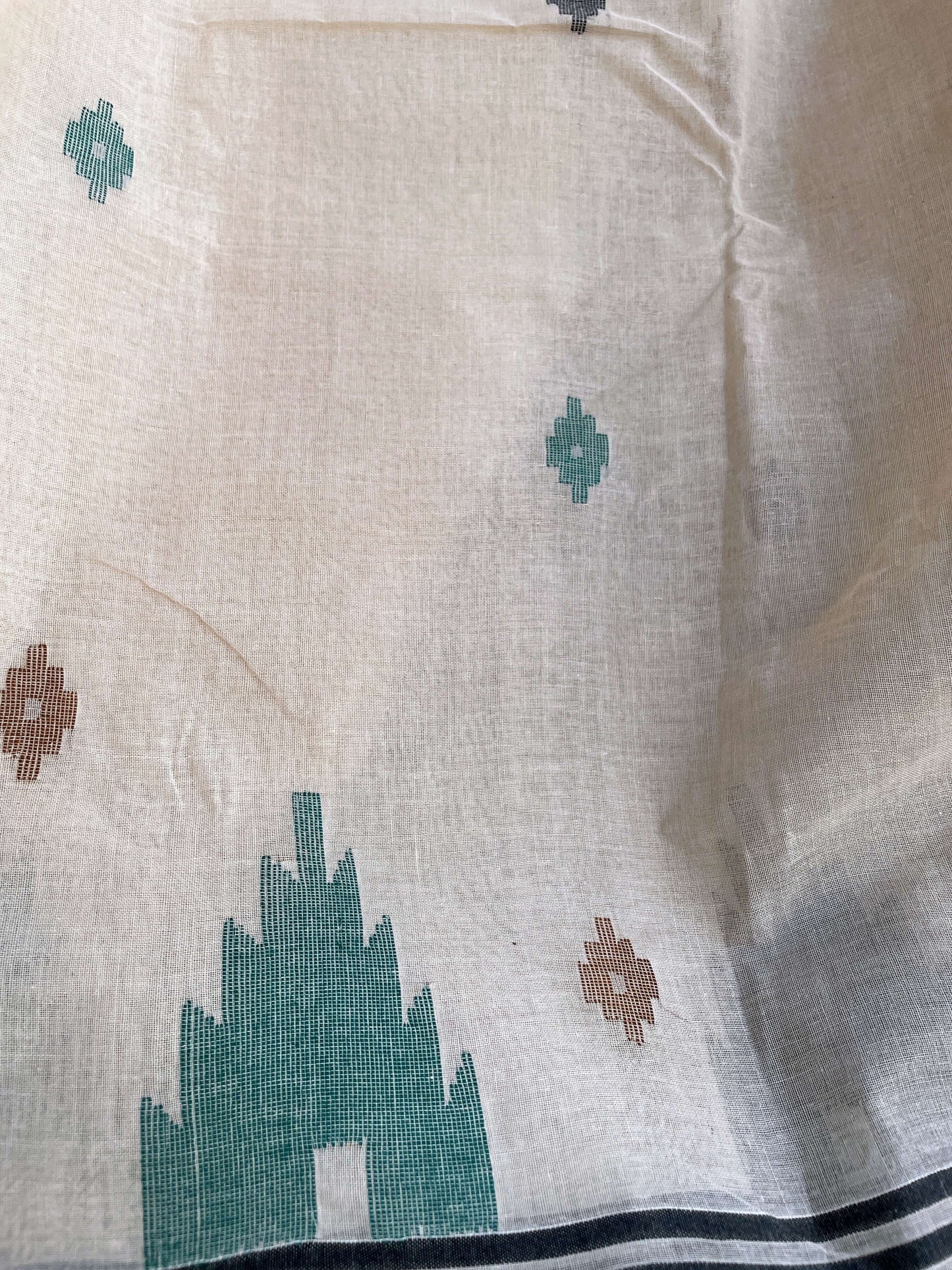Beige Jamdani cotton saree
