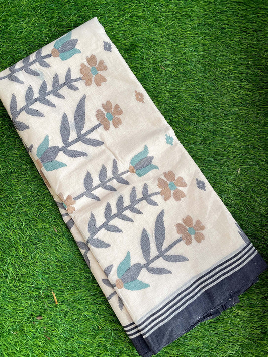 Beige Jamdani cotton saree