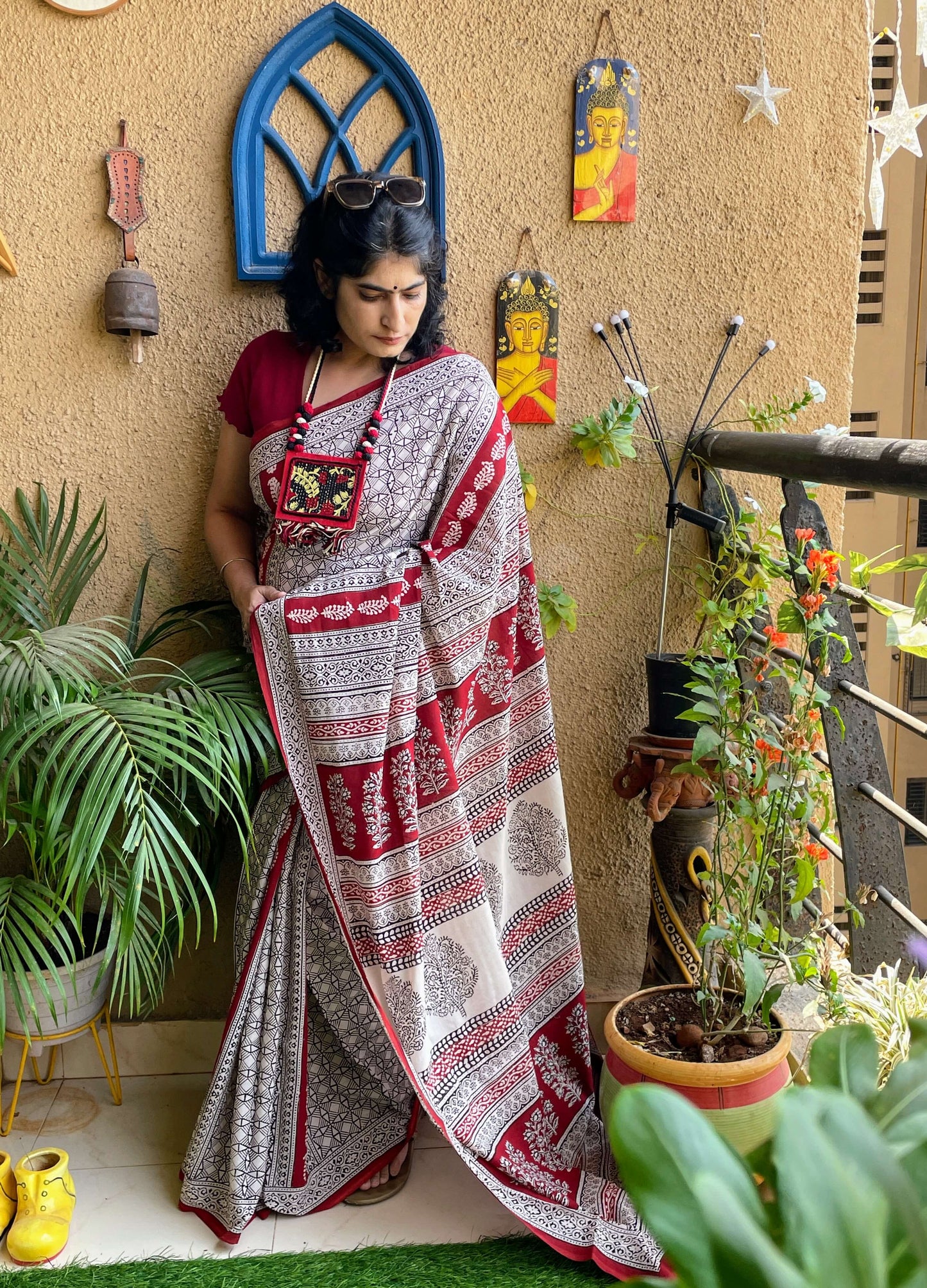 Bagh Print black and beige saree