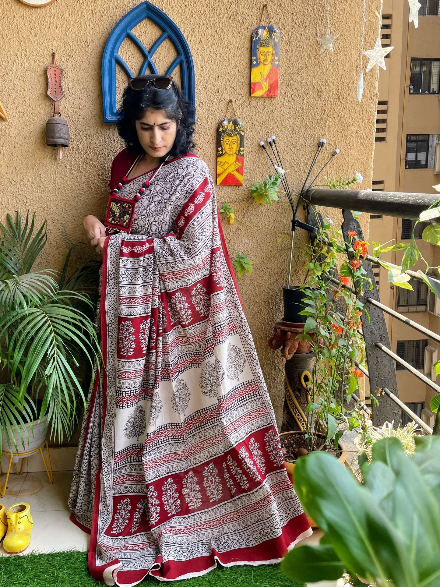 Bagh Print black and beige saree