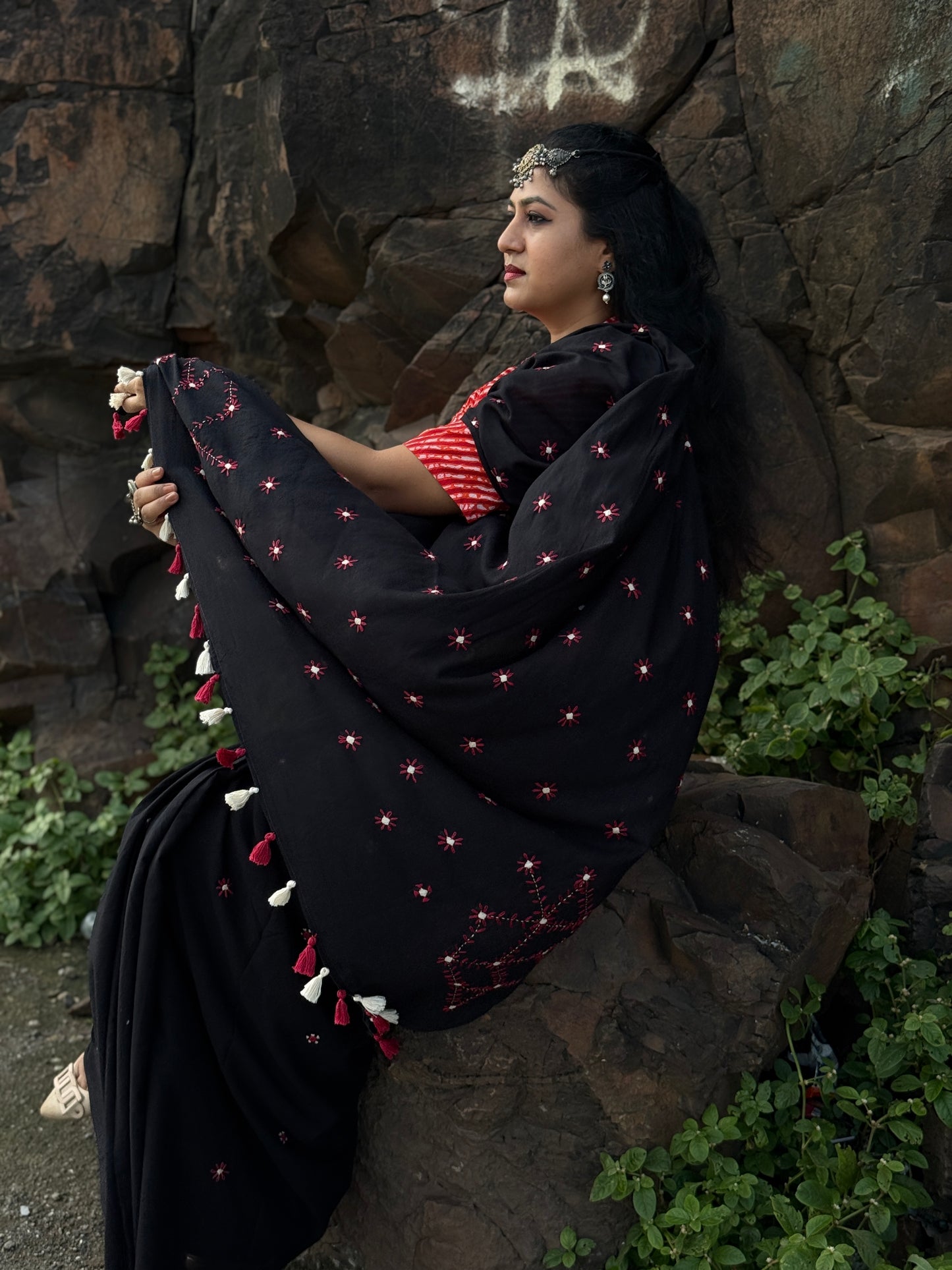 Black Embroidery Mul cotton