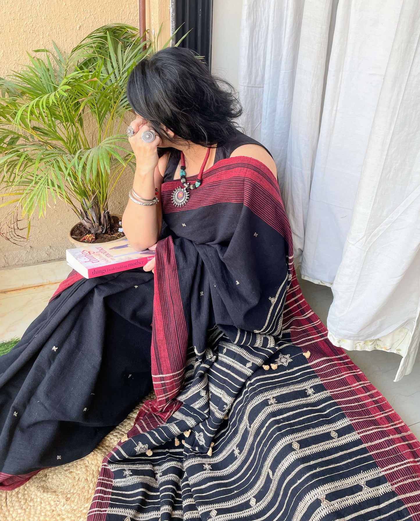 Black Bhujodi kala cotton saree