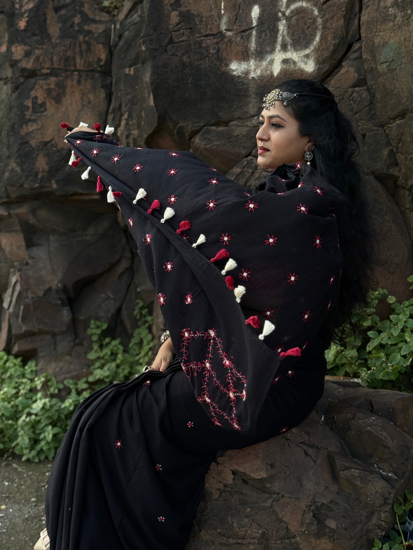 Black Embroidery Mul cotton