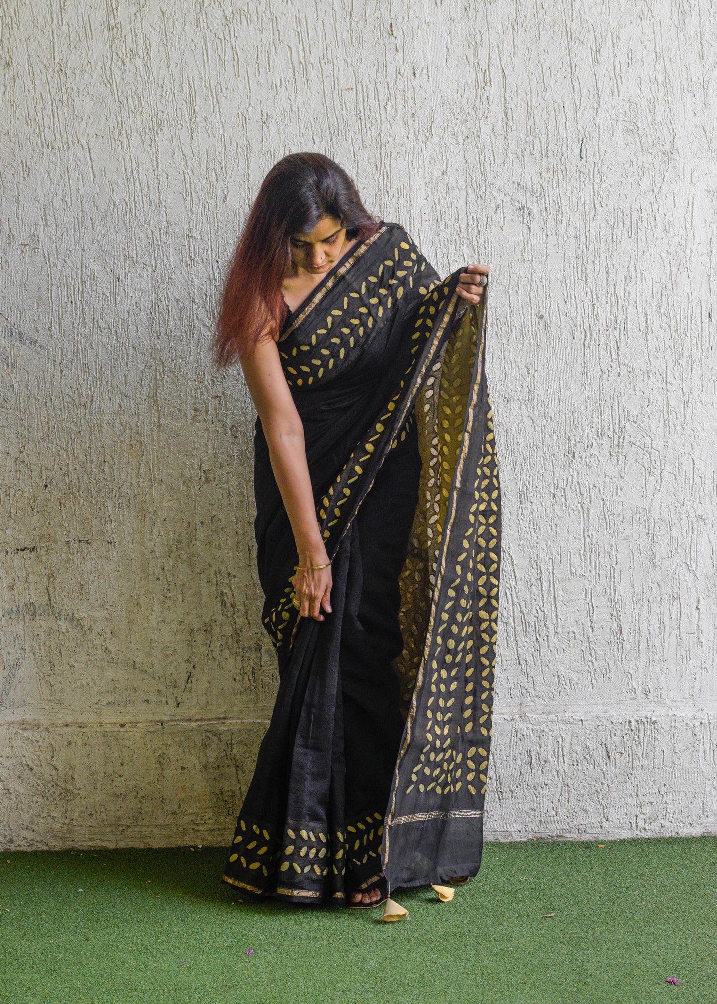 Black Applique Chanderi Saree