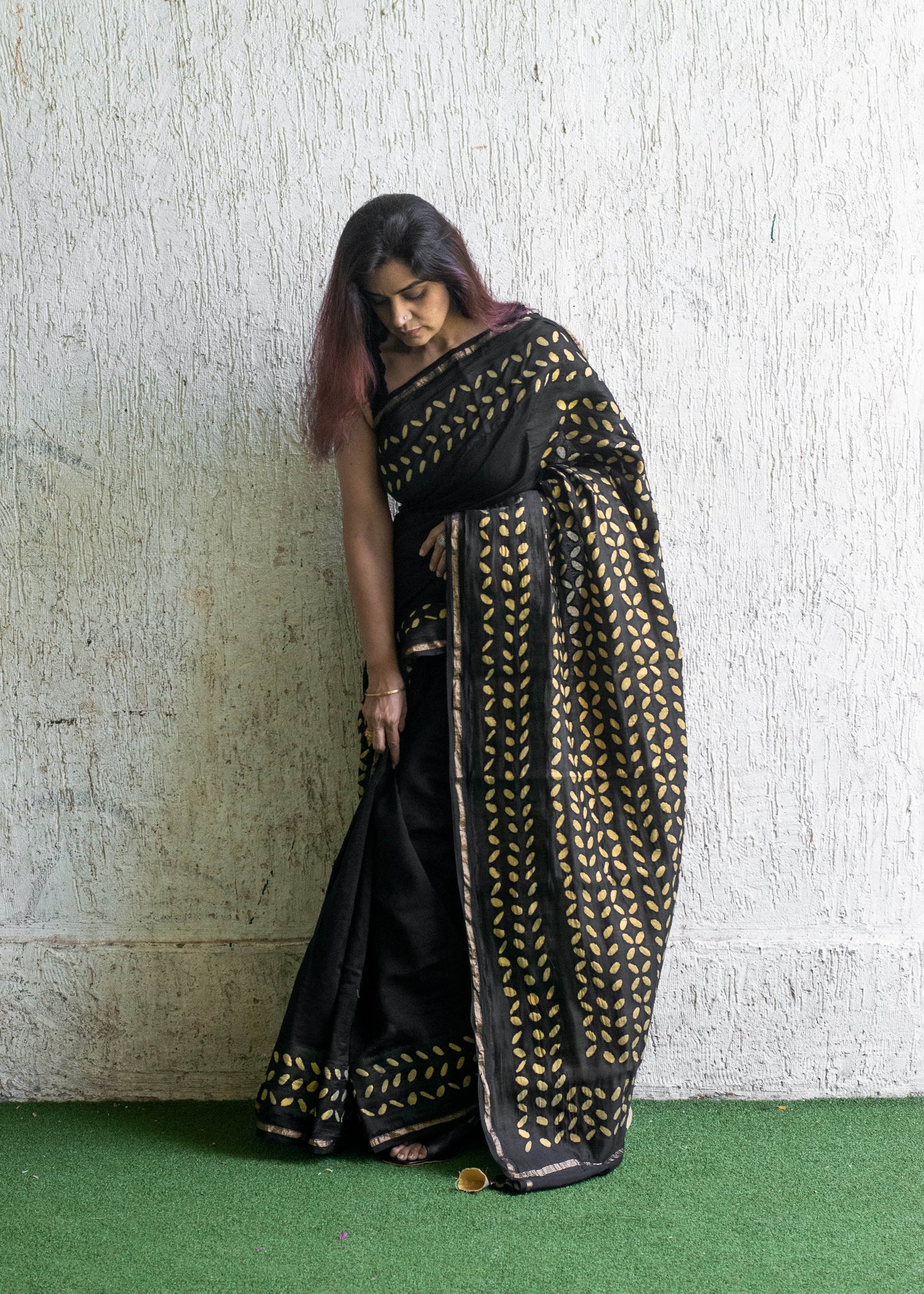 Black Applique Chanderi Saree