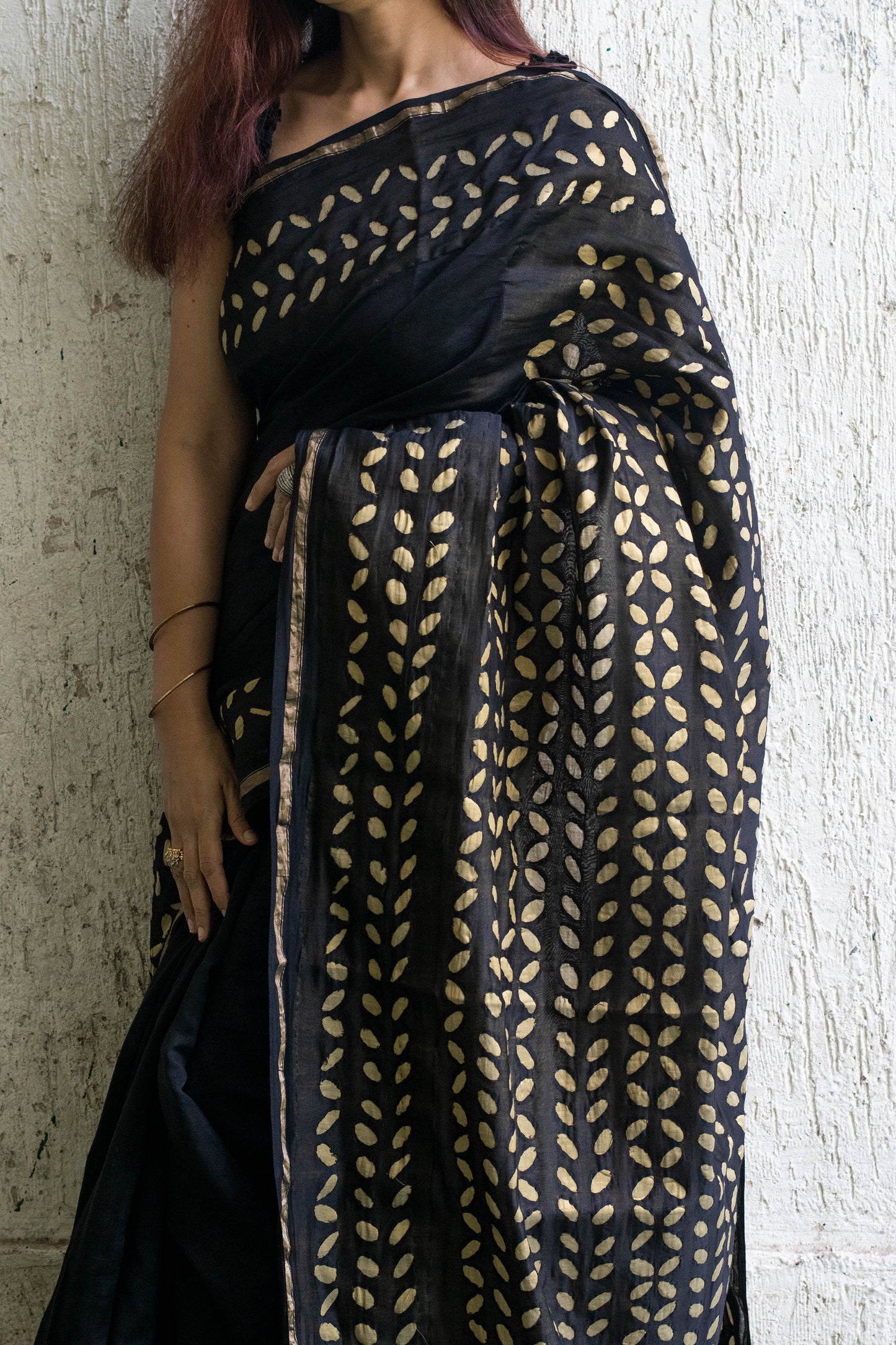 Black Applique Chanderi Saree