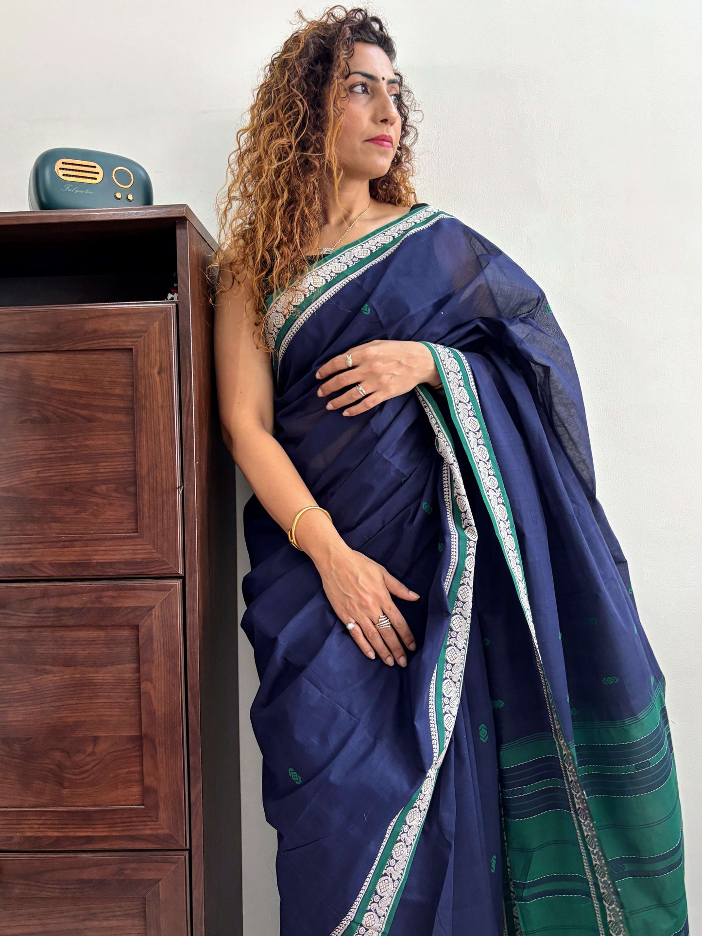 Blue Dobby ikkat cotton Saree
