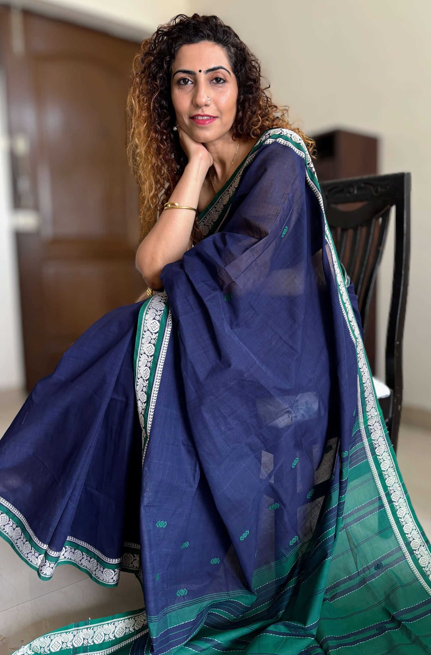 Blue Dobby ikkat cotton Saree