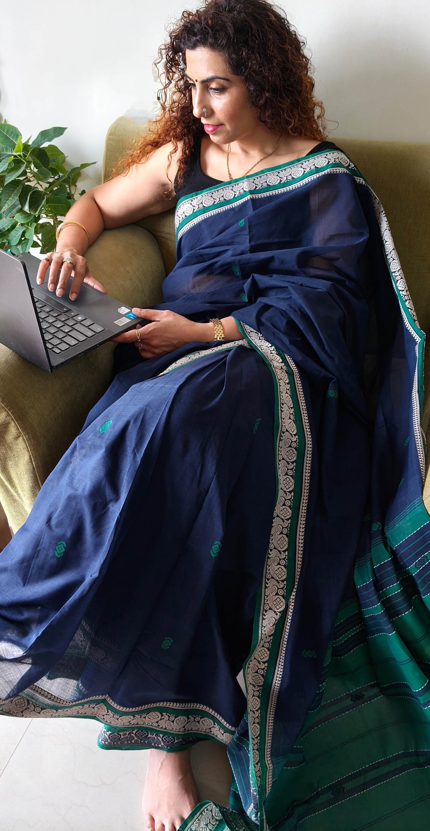 Blue Dobby ikkat cotton Saree
