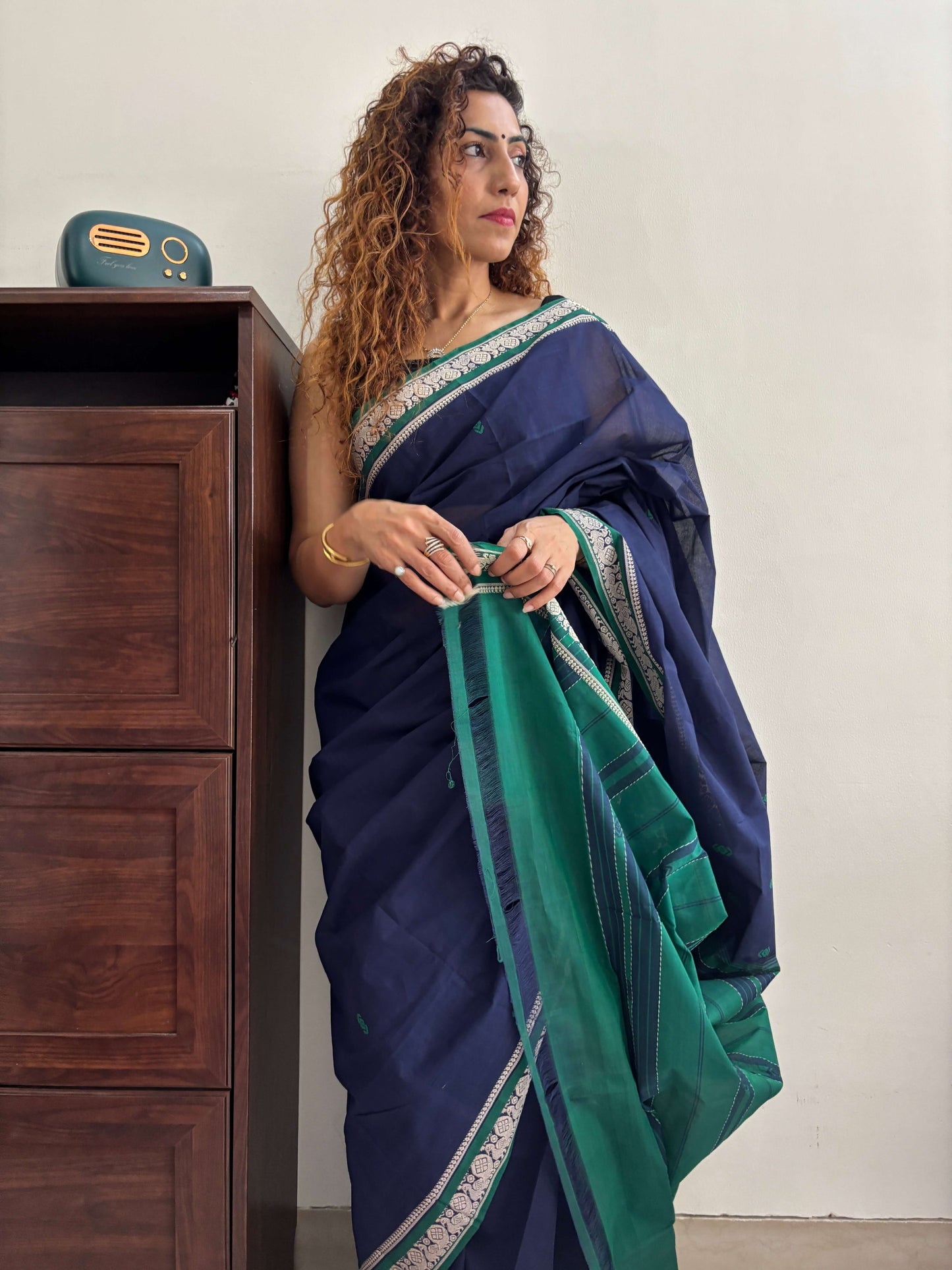 Blue Dobby ikkat cotton Saree