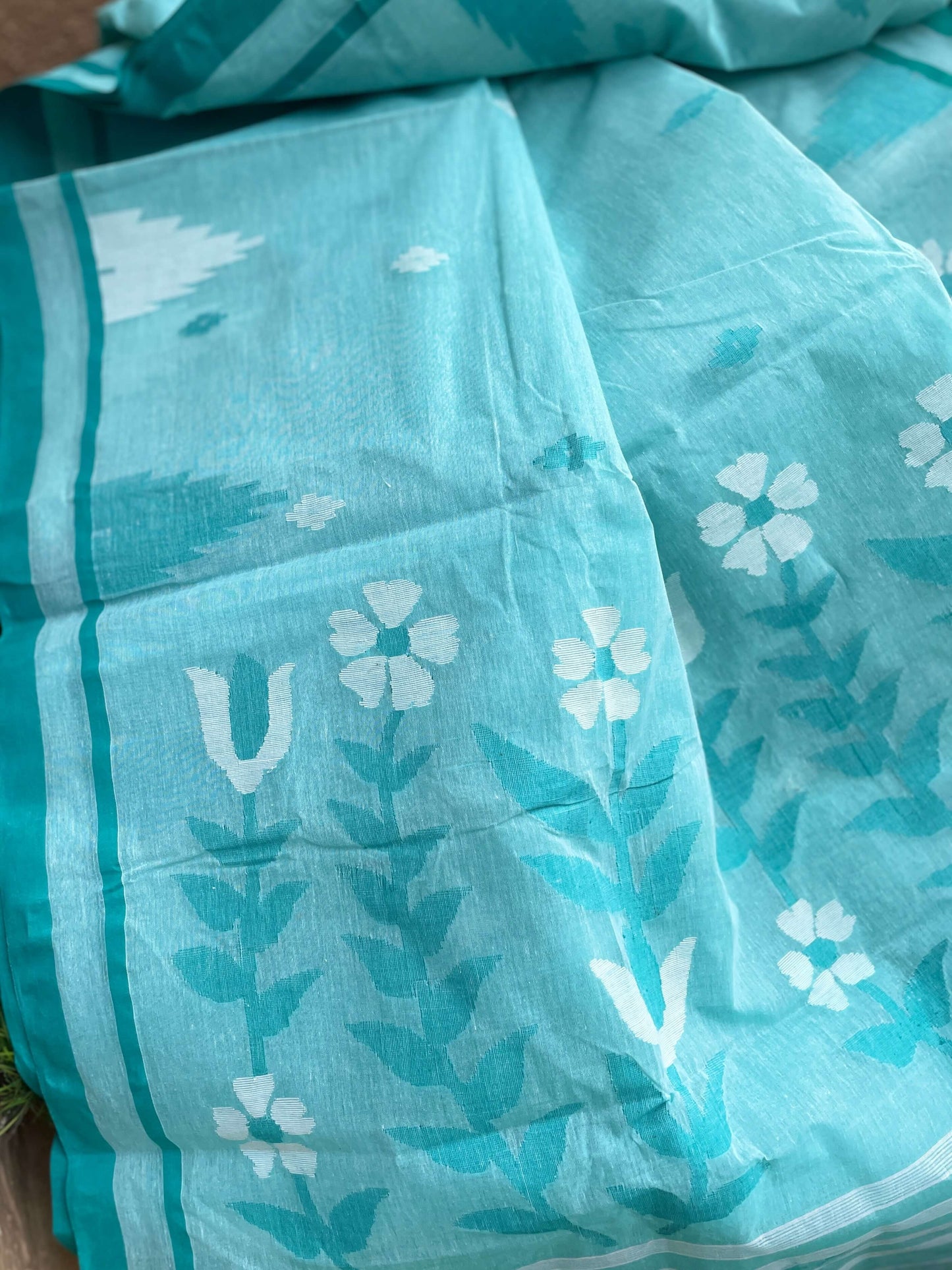 Blue Jamdani cotton saree