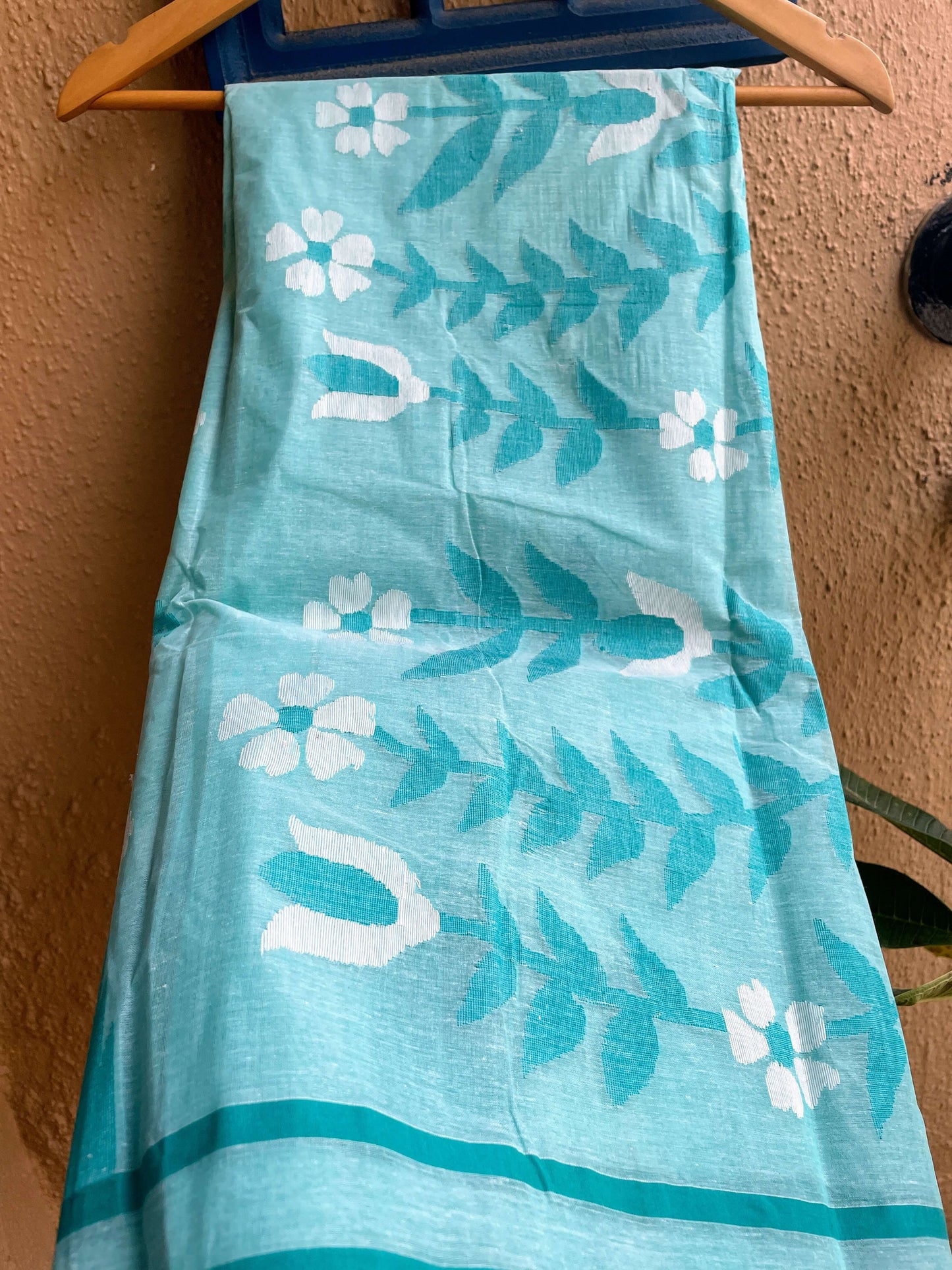 Blue Jamdani cotton saree