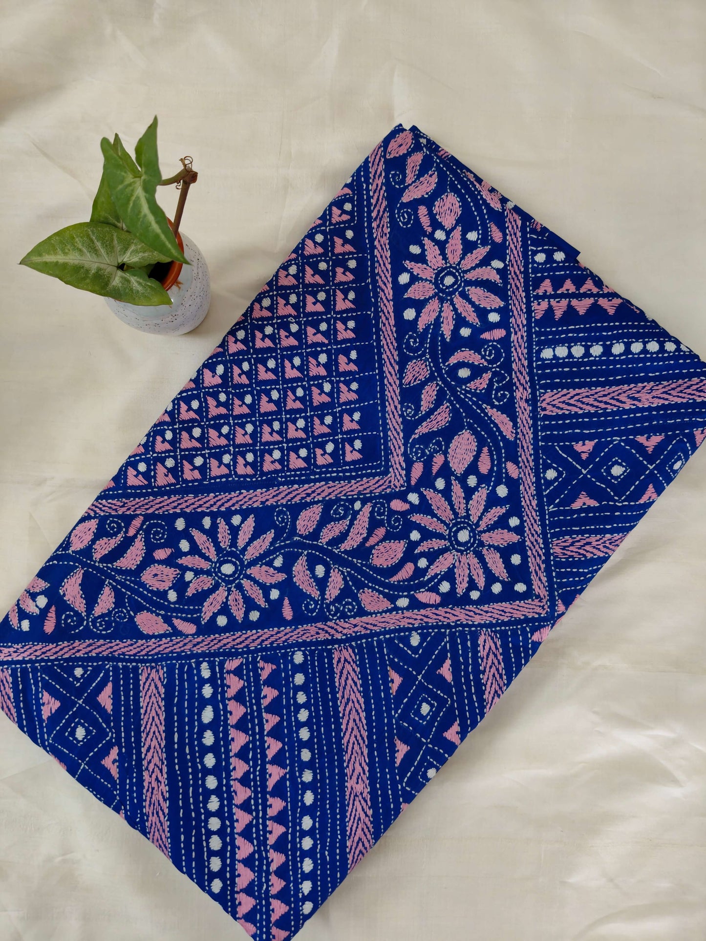Blue Silk with Kantha Stitch