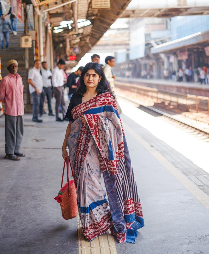 bombay meri jaan -Indigo plain cotton saree