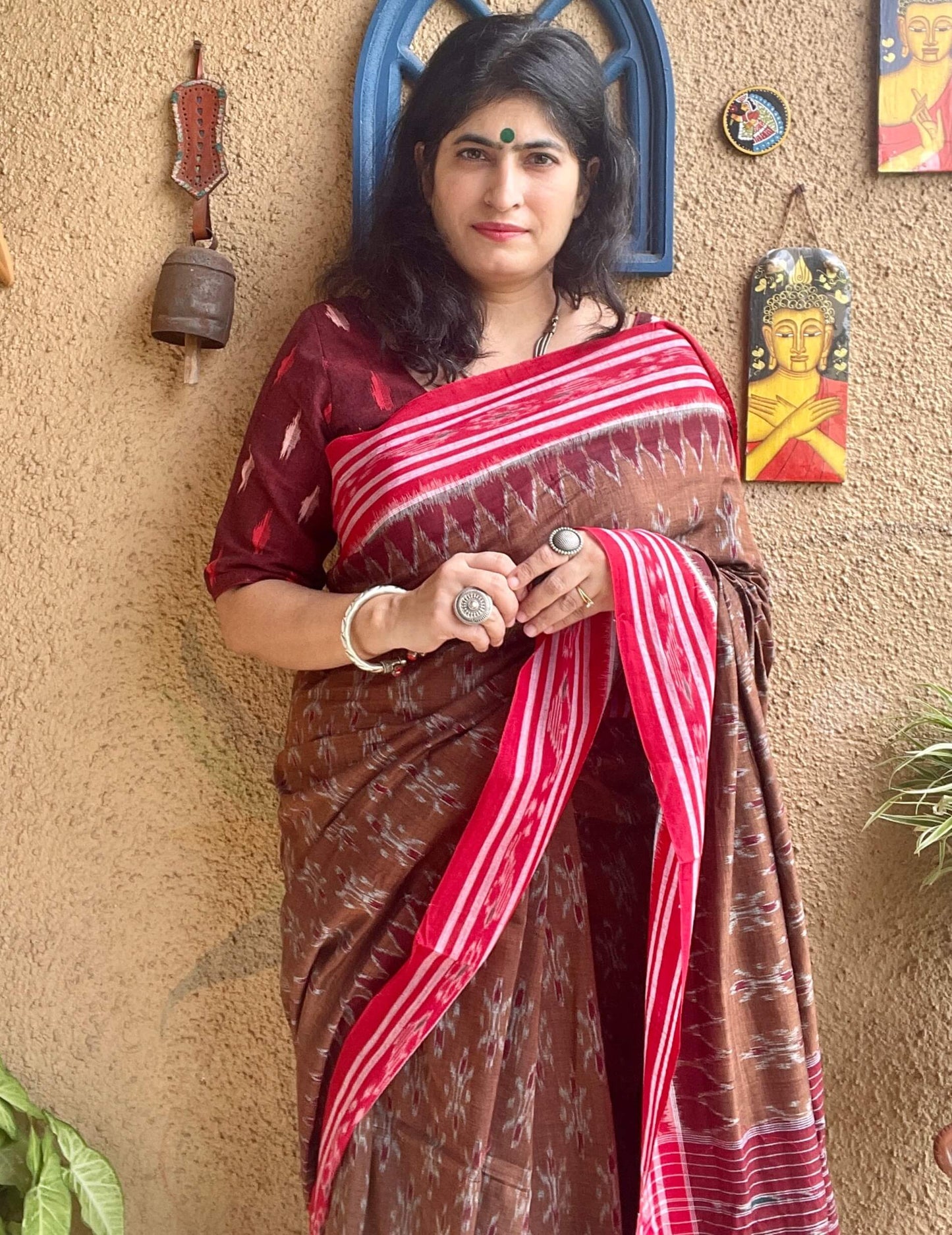 Brown Bandha Ikat Cotton Saree