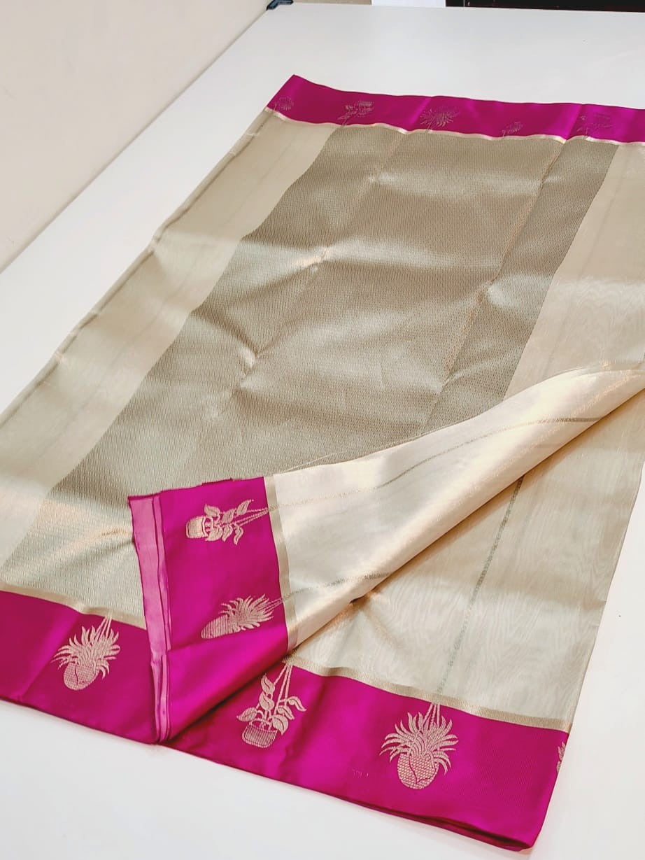 Cream Chanderi Silk Saree I Silk mark I Handwoven