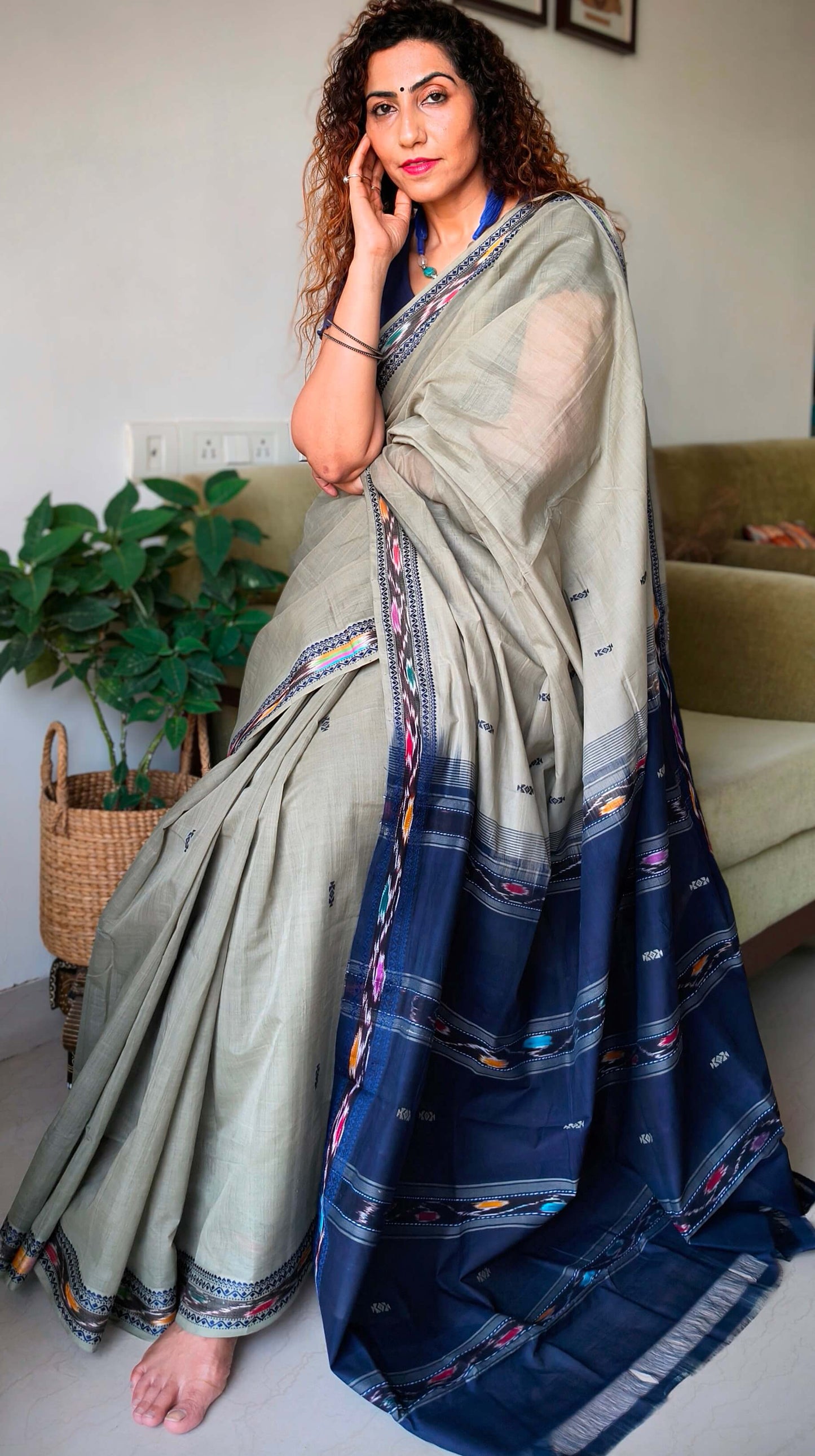 Grey Dobby ikkat cotton Saree