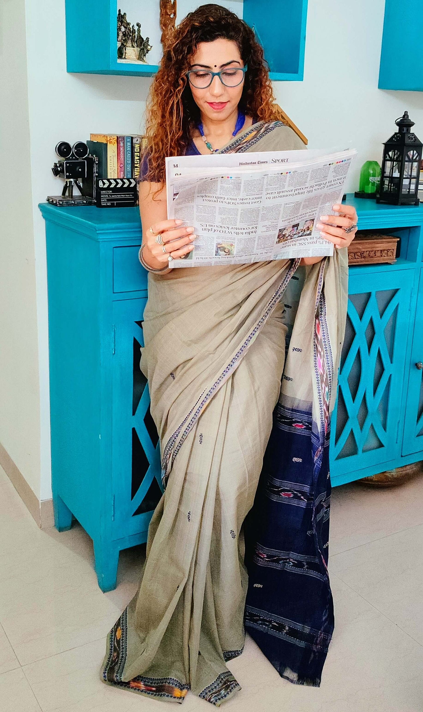 Grey Dobby ikkat cotton Saree
